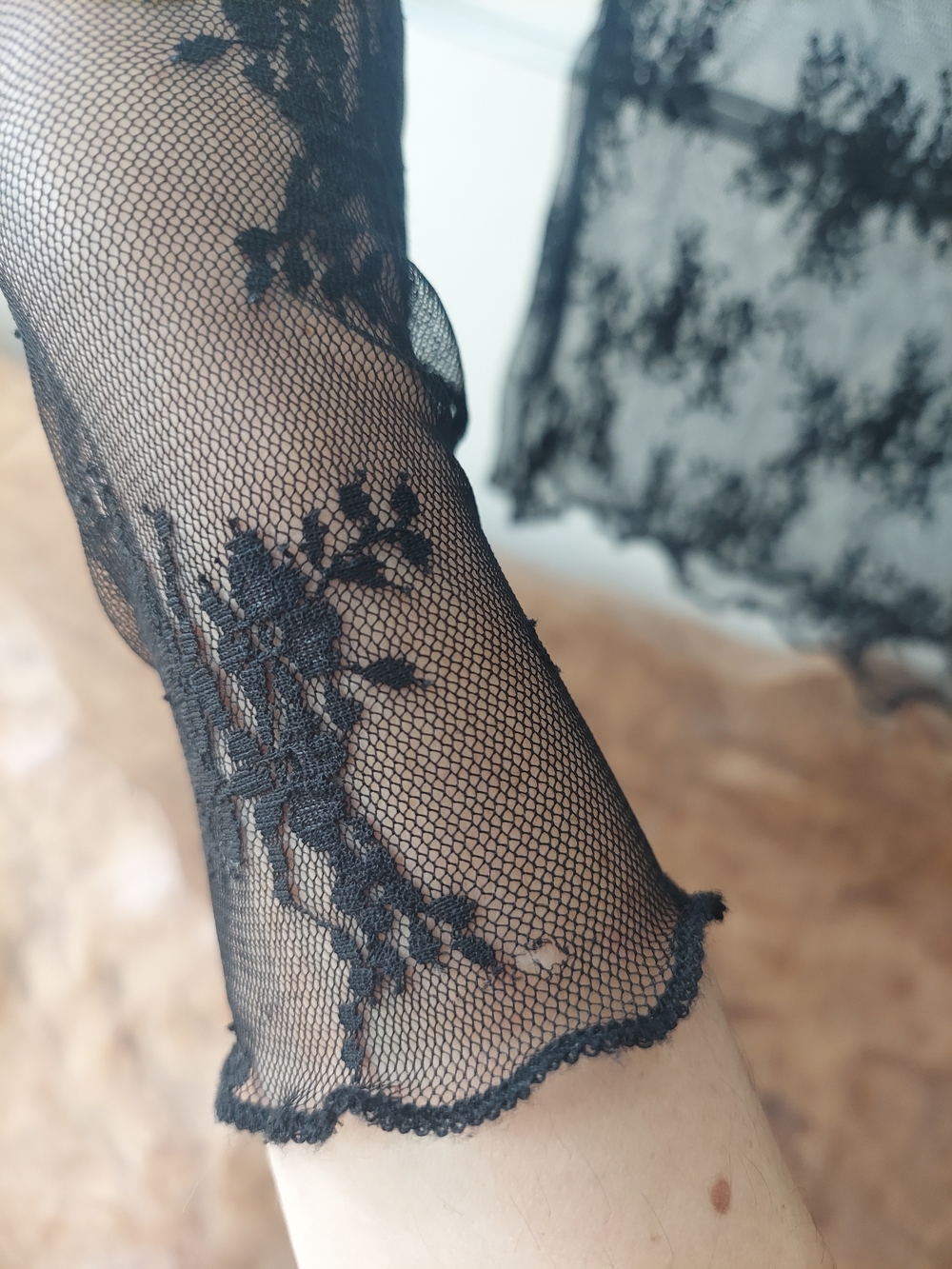 SOLD Black Lace Long-Sleeve Sheer Top - Picture 4 of 7